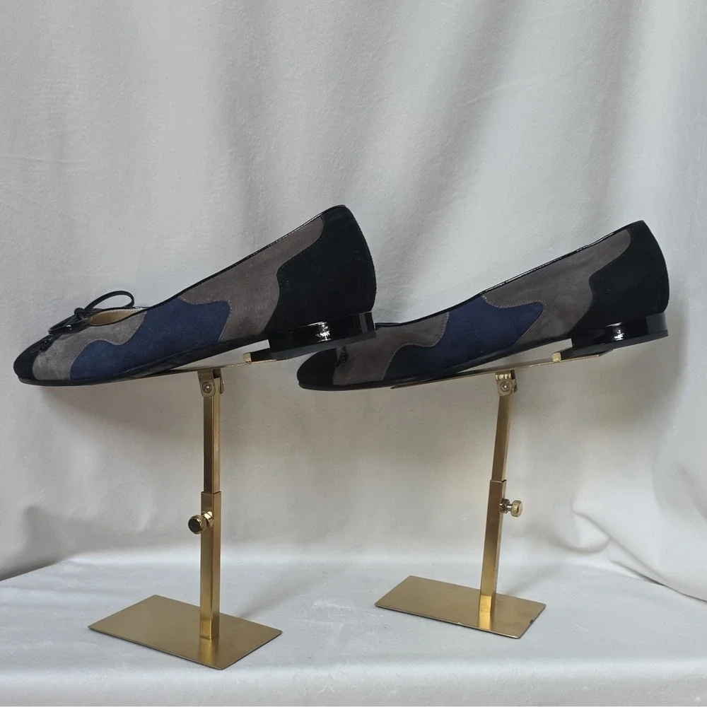 Amalfi Made In Italy Womens Suede Ballet Flat Slip-On Bow Black Gray Blue 9M